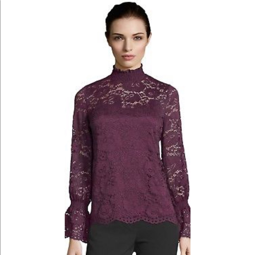 Mock Neck Lace Top with Bell Sleeves